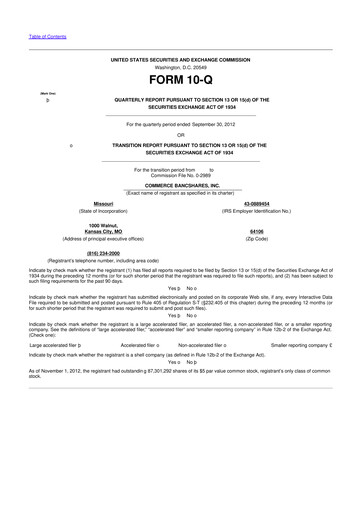 Vorschaubild Commerce Bancshares
 10-Q Quartalsbericht 2012 