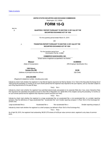 Vorschaubild Commerce Bancshares
 10-Q Quartalsbericht 2015 