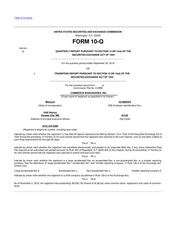 Vorschaubild Commerce Bancshares
 10-Q Quartalsbericht 2016 