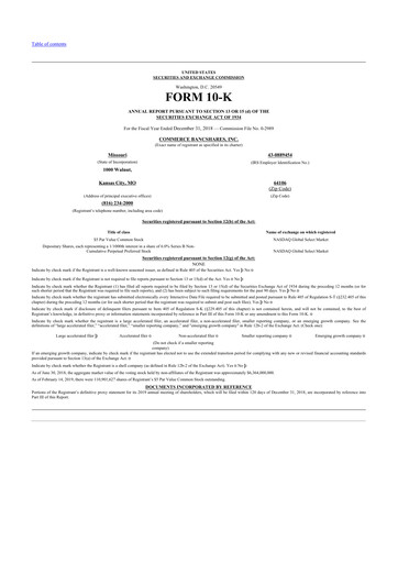 Thumbnail Commerce Bancshares
 10-K Annual Report 2018