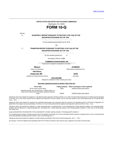 Vorschaubild Commerce Bancshares
 10-Q Quartalsbericht 2019 
