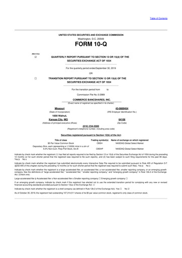 Vorschaubild Commerce Bancshares
 10-Q Quartalsbericht 2019 