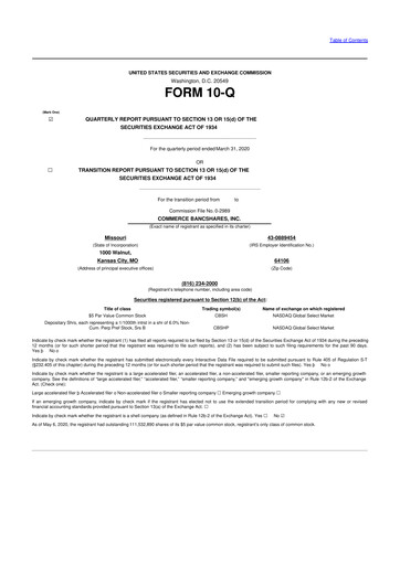 Vorschaubild Commerce Bancshares
 10-Q Quartalsbericht 2020 