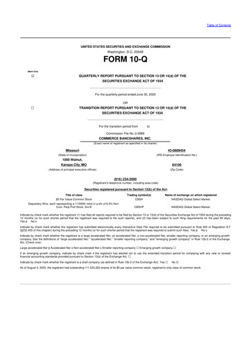 Vorschaubild Commerce Bancshares
 10-Q Quartalsbericht 2020 