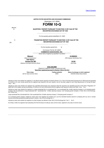 Vorschaubild Commerce Bancshares
 10-Q Quartalsbericht 2022 