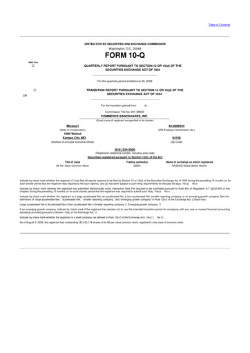 Miniature Commerce Bancshares
 10-Q Rapport trimestriel 2026 