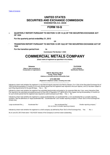 Thumbnail Commercial Metals Company 10-Q Quarterly Report FY2012 