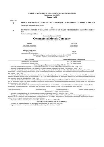Thumbnail Commercial Metals Company 10-K Annual Report 2012