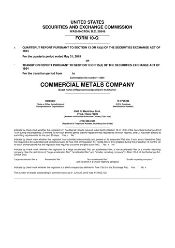Thumbnail Commercial Metals Company 10-Q Quarterly Report FY2015 