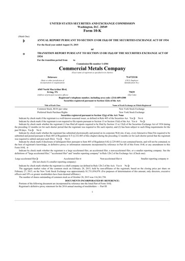 Thumbnail Commercial Metals Company 10-K Annual Report 2015