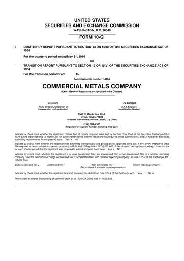 Thumbnail Commercial Metals Company 10-Q Quarterly Report FY2016 