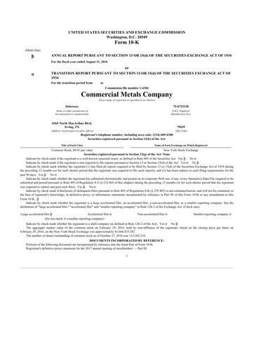 Thumbnail Commercial Metals Company 10-K Annual Report 2016
