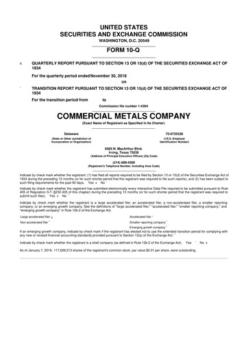Thumbnail Commercial Metals Company 10-Q Quarterly Report FY2019 