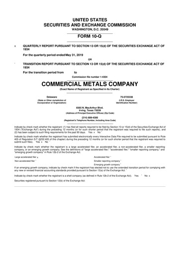 Thumbnail Commercial Metals Company 10-Q Quarterly Report FY2019 