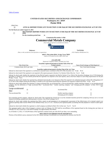 Thumbnail Commercial Metals Company 10-K Annual Report 2022
