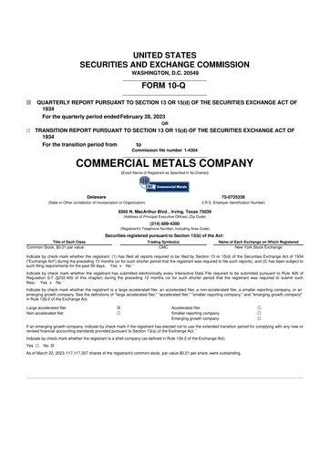 Thumbnail Commercial Metals Company 10-Q Quarterly Report FY2023 