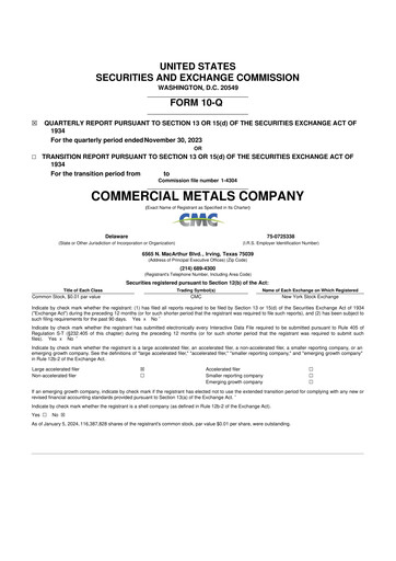 Thumbnail Commercial Metals Company 10-Q Quarterly Report FY2024 