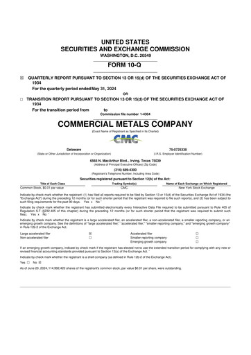 Thumbnail Commercial Metals Company 10-Q Quarterly Report FY2024 