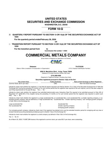 Thumbnail Commercial Metals Company 10-Q Quarterly Report FY2026 