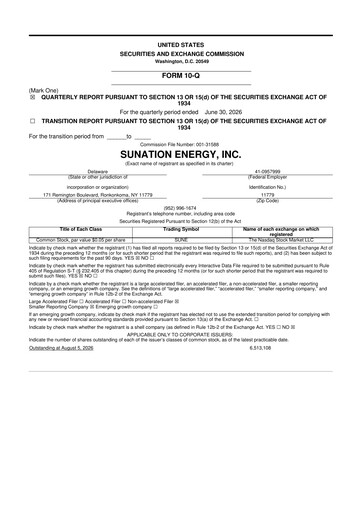 Thumbnail SUNation Energy Inc. 10-Q Quarterly Report FY2026 