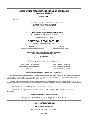 Thumbnail Comstock Resources 10-K Annual Report 