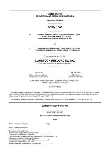 Miniature Comstock Resources 10-Q Rapport trimestriel  