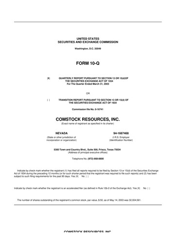 Thumbnail Comstock Resources 10-Q Quarterly Report FY 