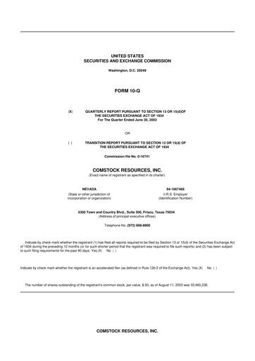 Thumbnail Comstock Resources 10-Q Quarterly Report FY 