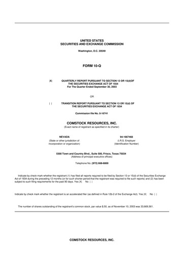 Thumbnail Comstock Resources 10-Q Quarterly Report FY 