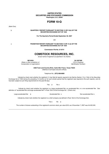 Thumbnail Comstock Resources 10-Q Quarterly Report FY 