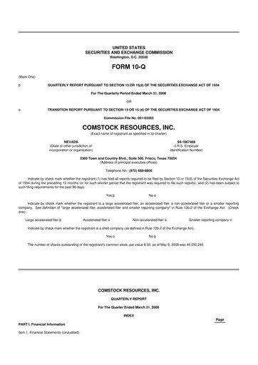 Thumbnail Comstock Resources 10-Q Quarterly Report FY 