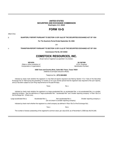 Thumbnail Comstock Resources 10-Q Quarterly Report FY 