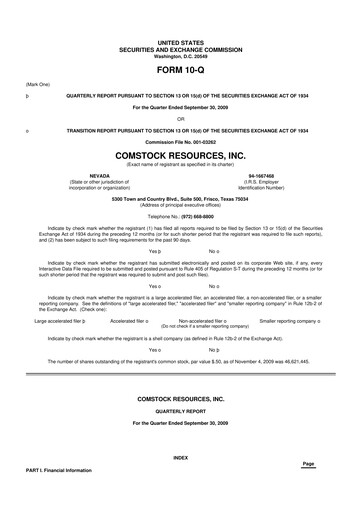 Thumbnail Comstock Resources 10-Q Quarterly Report FY 