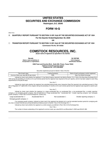 Thumbnail Comstock Resources 10-Q Quarterly Report FY2020 