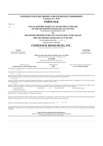 Thumbnail Comstock Resources 10-K Annual Report 2020