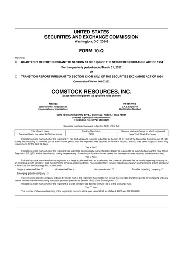 Thumbnail Comstock Resources 10-Q Quarterly Report FY2022 