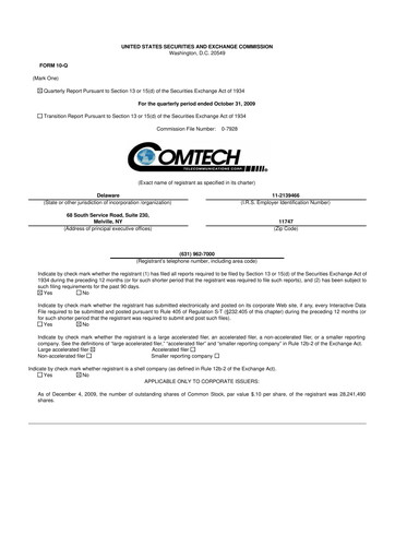 Thumbnail Comtech Telecommunications 10-Q Quarterly Report FY 