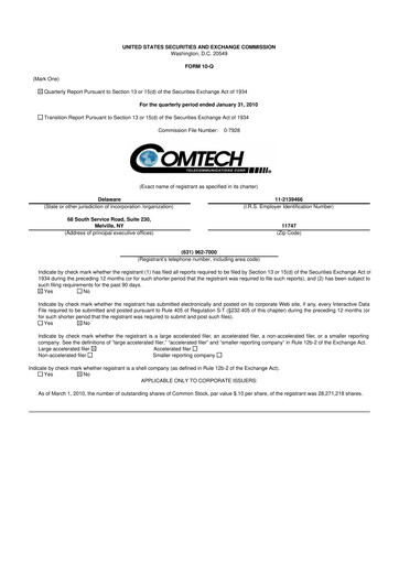 Thumbnail Comtech Telecommunications 10-Q Quarterly Report FY 