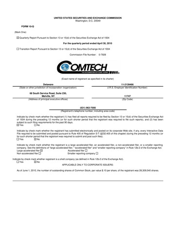 Thumbnail Comtech Telecommunications 10-Q Quarterly Report FY 