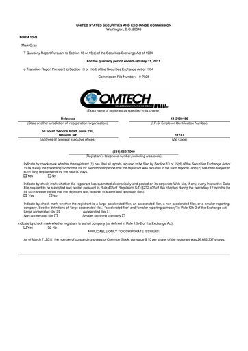 Thumbnail Comtech Telecommunications 10-Q Quarterly Report FY2011 