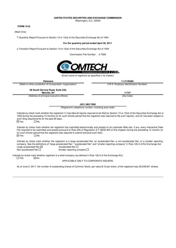 Thumbnail Comtech Telecommunications 10-Q Quarterly Report FY2011 