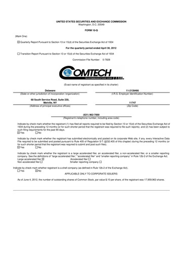 Thumbnail Comtech Telecommunications 10-Q Quarterly Report FY2012 