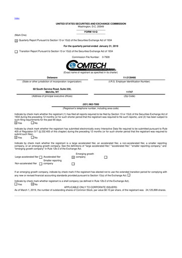 Thumbnail Comtech Telecommunications 10-Q Quarterly Report FY2019 