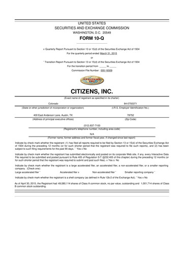 Thumbnail Citizens Inc 10-Q Quarterly Report FY2015 