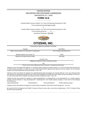 Thumbnail Citizens Inc 10-Q Quarterly Report FY2016 