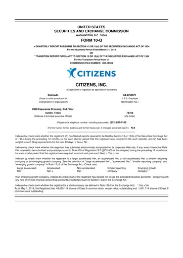 Thumbnail Citizens Inc 10-Q Quarterly Report FY2018 