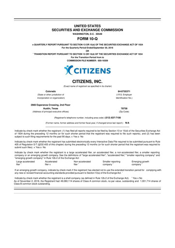 Thumbnail Citizens Inc 10-Q Quarterly Report FY2018 