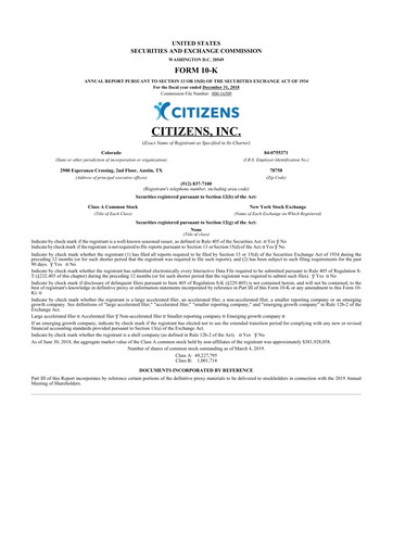 Thumbnail Citizens Inc 10-K Annual Report 2018