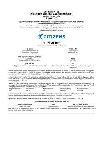 Thumbnail Citizens Inc 10-Q Quarterly Report FY2019 