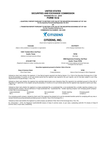 Thumbnail Citizens Inc 10-Q Quarterly Report FY2019 
